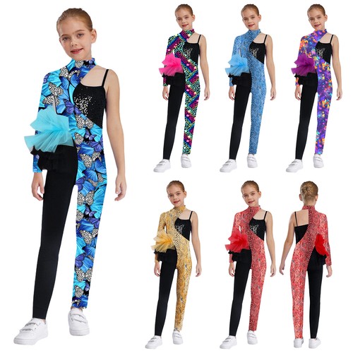 Kids Girls Jumpsuit Rhythmic Bodysuit Workout Rompers Dance Unitard Ballet Show - Picture 5 of 51