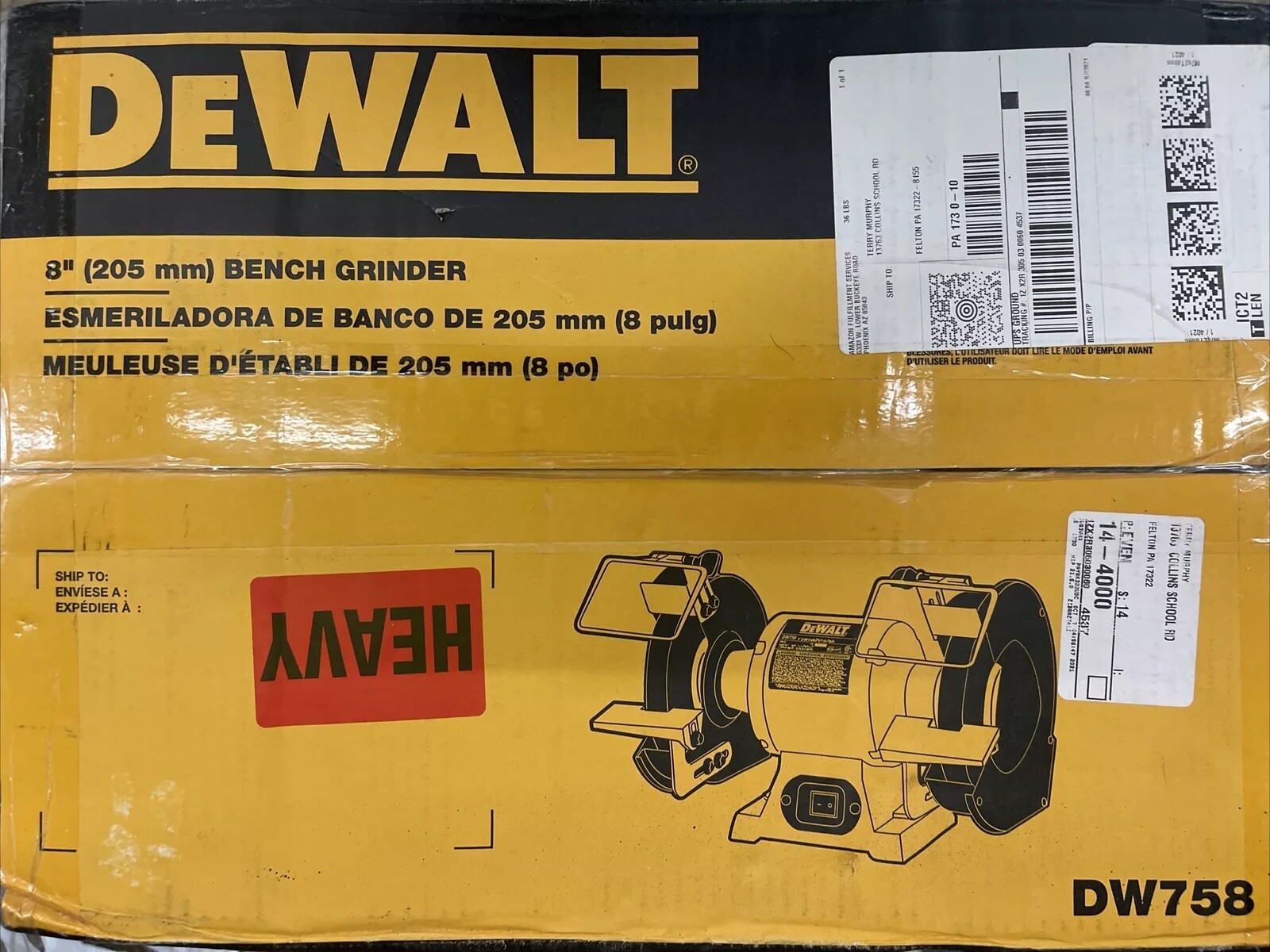DEWALT DW758 8 inch Bench Grinder NEW 28875075800 eBay