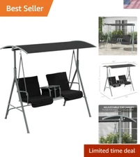 Stylish Canopy Swing for Two with Cup Holders and Cushions - Perfect for Patios