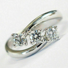 1.08Ct White Round CZ Three Stone Curved Statement Ring 925 Sterling Silver