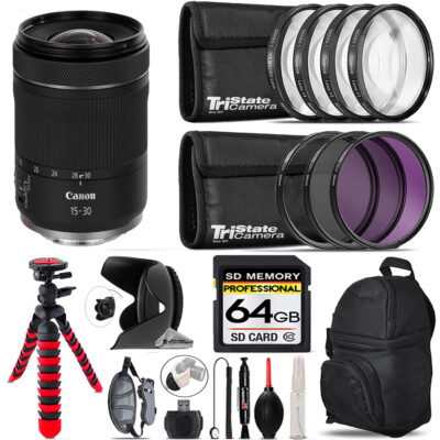 Canon RF 15-30mm f/4.5-6.3 IS STM Lens + 17-Piece Essential Filter Kit - 64GB
