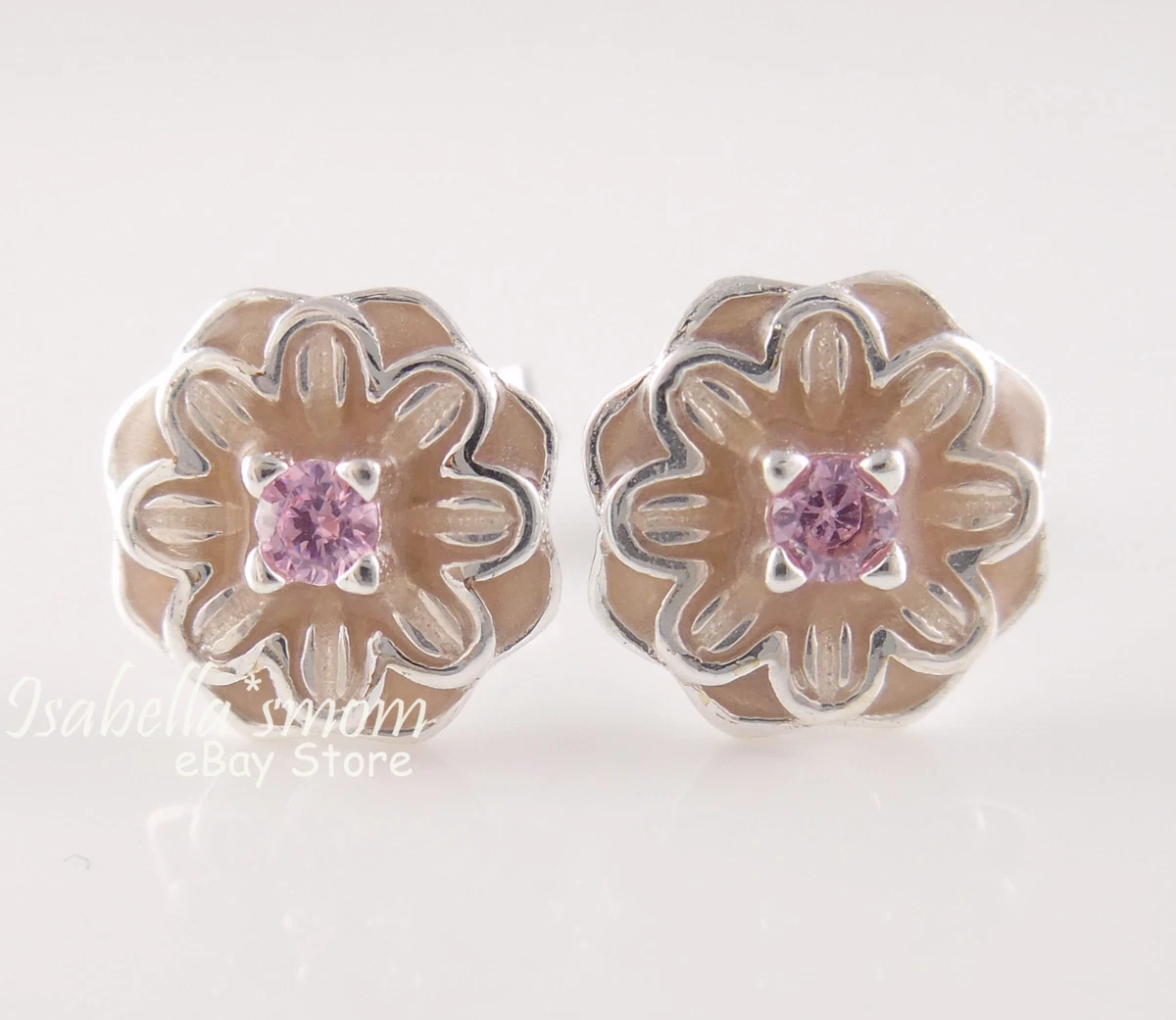 BLOOMING DAHLIA Authentic PANDORA Pink Enamel FLOWERS Earring Studs 290687NBP