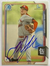 JAKE WOODFORD RC SIGNED IP 2015 1ST BOWMAN CHROME #187 CARDINALS ROOKIE AUTO