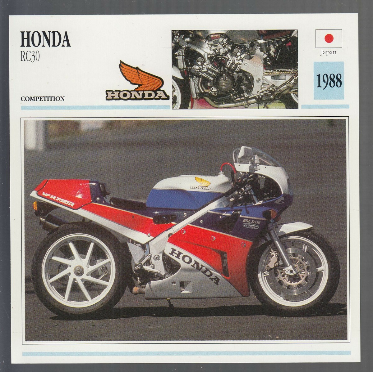 1988 Honda RC30 750 (748cc) Japan Motorcycle Photo Spec Sheet Info