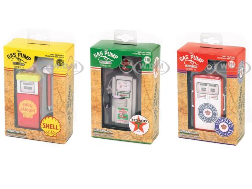 VINTAGE GAS PUMP SET OF 3 PUMPS SERIES 15 1/18 DIECAST BY GREENLIGHT 14150 A-B-C - Picture 1 of 2