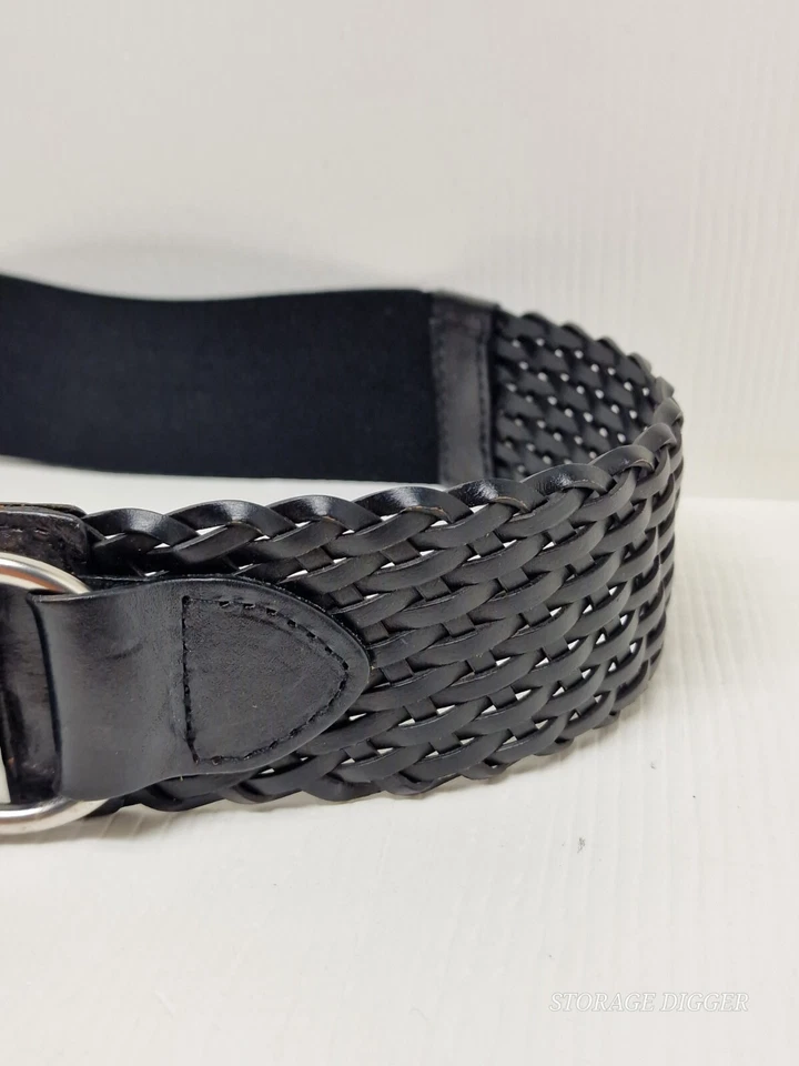 Cinturón trenzado vintage LOFT Ann Taylor para mujer XS/S negro plateado hebilla anillo redondo Foto 4 de 4