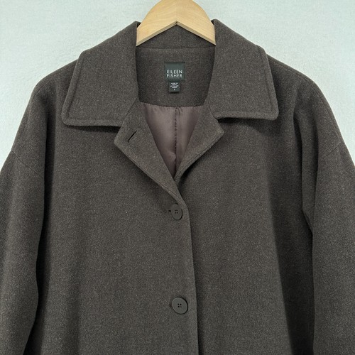 EILEEN FISHER Coat S Boiled Wool Button Up Notch Collar Jacket Lined Brown - Picture 3 of 13