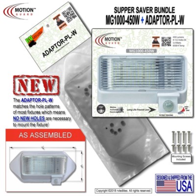 MG1000-450W-A, RV Motion Sensor Light, 450LM LED with ADAPTOR-PL-W included