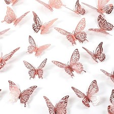 48 PCS 3D Butterfly Wall Decor - 3 Sizes 4 Styles Rose Gold Paper Butterflies