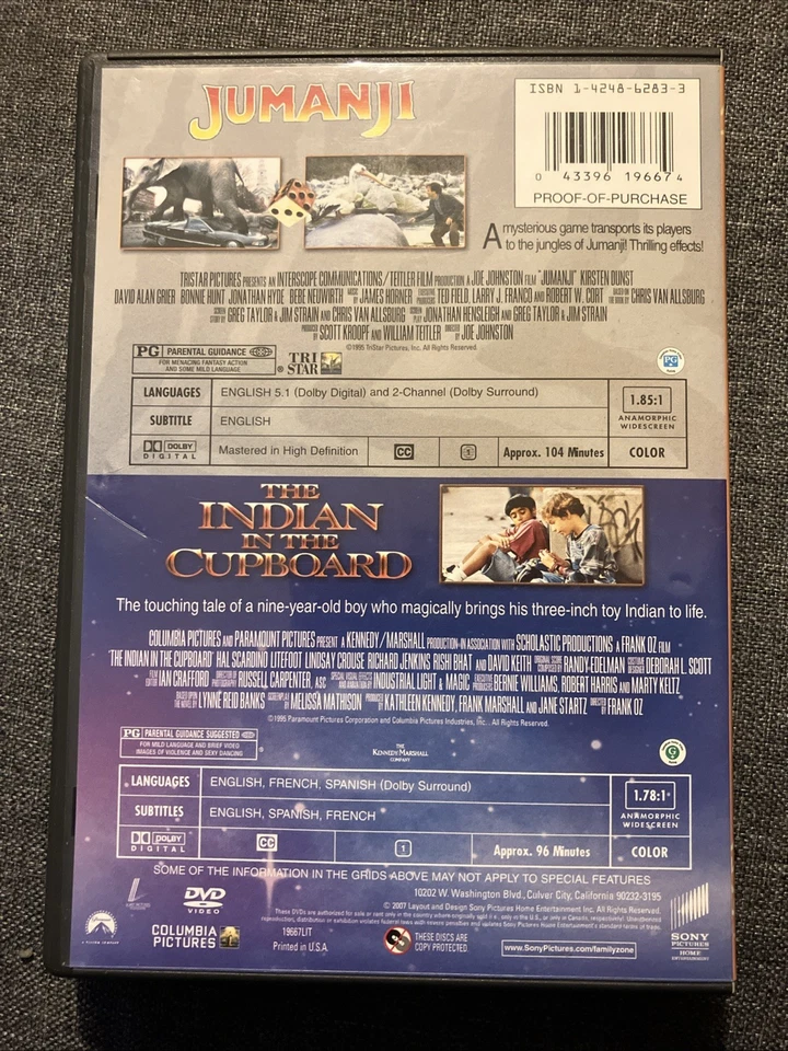 Jumani / The Indian In The Cupboard Double Feature 2 Disc DVD Set ROBIN WILLIAMS - Image 2 of 4