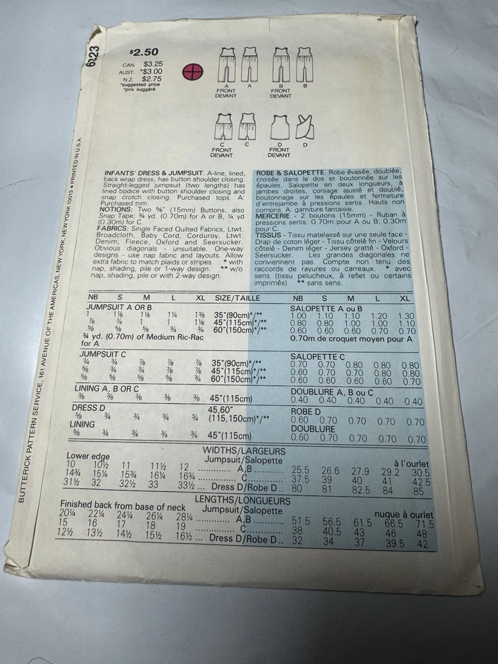 Butterick 6323 Size Small Infants' Dress Jumpsuit UNCUT;FF - Image 3 of 4