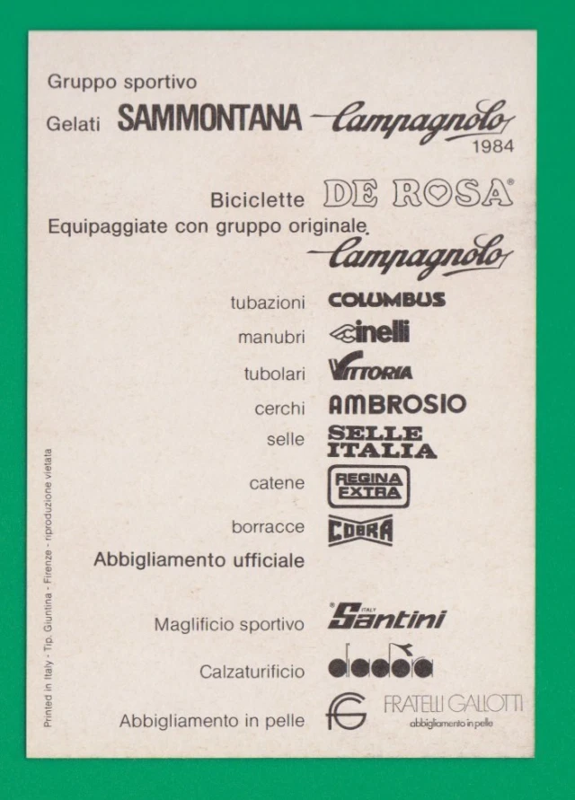 CYCLISME carte cycliste DARIO MARIUZZO équipe SAMMONTANA Campagnnolo 1984 signée - Photo 2/2
