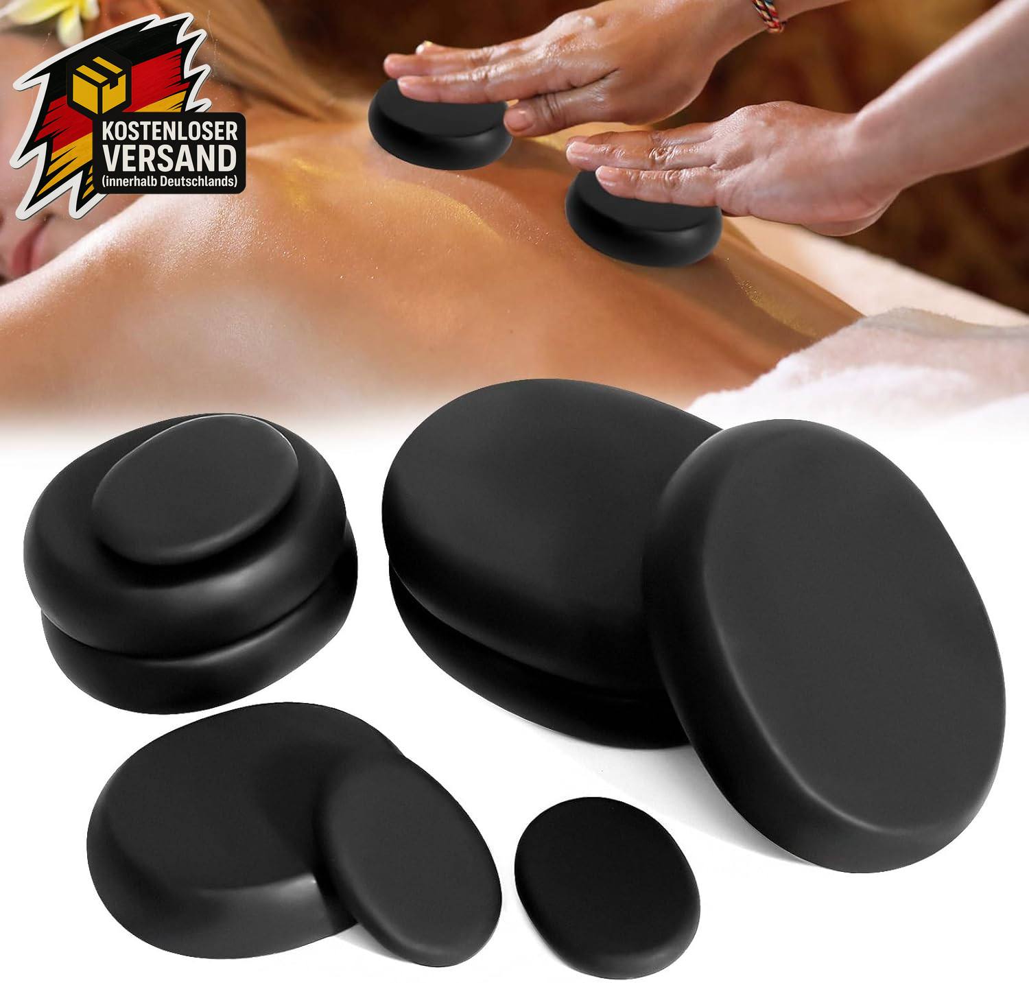 Massagestein Set 9 Stück Basalt heiße Steine für Spa und Privatanwender