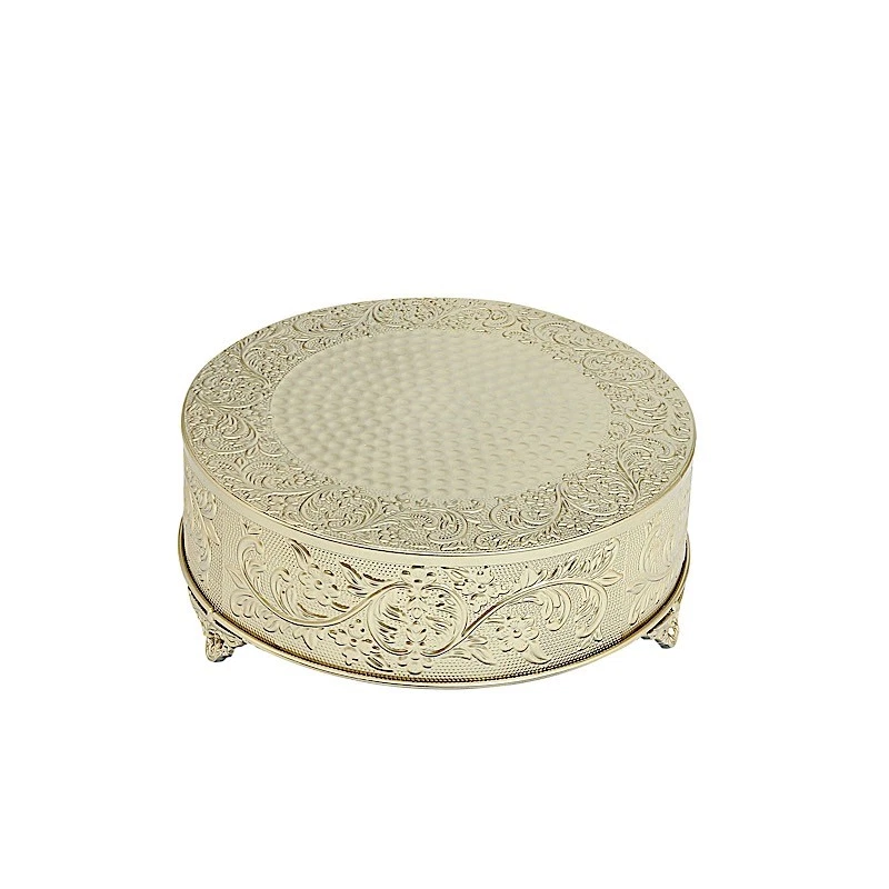GOLD 14" wide Round Floral Embossed Cake Stand Cupcake Display Wedding Party - Image 4 of 4