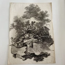 Antique Allegorical Engraving – “Emblems of the Stuart Dynasty”, Frontispiece,