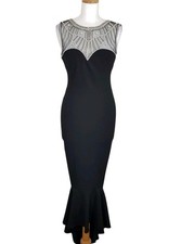 New Goddiva Black Embellished Maxi Dress UK 8 Prom Ball Evening Gown Fishtail