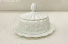 Vintage Milk Glass Butter Dish with Grape Pattern