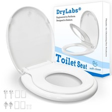 Round Toilet Seat with Toddler Seat Built In 16.5 Inch Soft Close White Lid