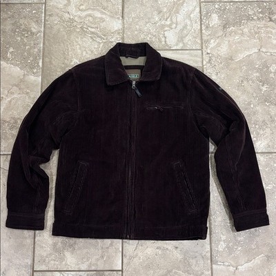 AIGLE Men's Corduroy Jacket Brown Zip Front Insulated Cotton Field Jacket Sz M