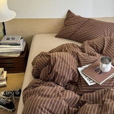 Duvet Cover Set Queen Size Brown Striped Bedding Set for Girls Boys,Modern Back