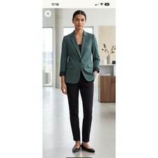 H M Women  s M Dark Green Single Button Blazer Jacket Rolled Cuffs Work Preppy