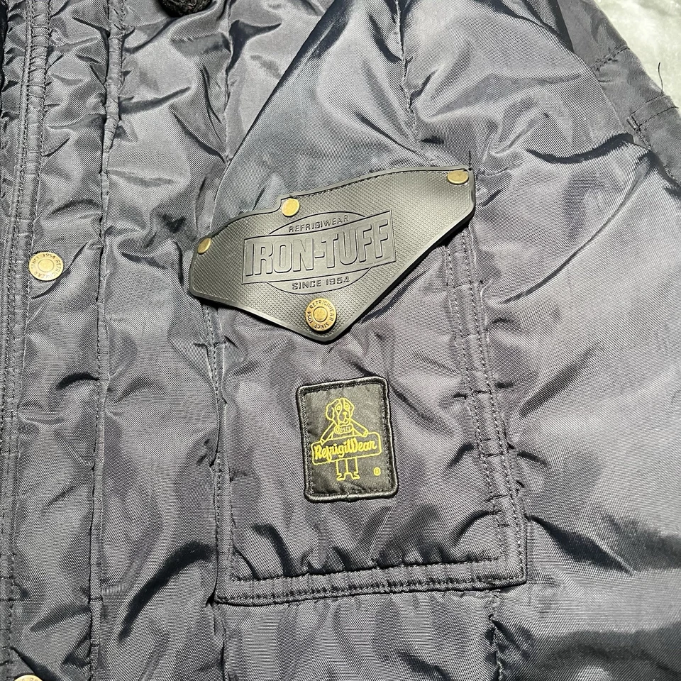 Refrigiwear Jacket Mens XL Black Iron Tuff Fur Trim Workwear Zip Button - Image 4 of 4