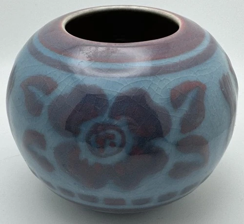 Rookwood Pottery Vase Floral Blue signed Wilhelmina Rehm Mid Century