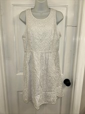 Crown & Ivy Sundress Size 8 White Eyelet Sleeveless Lined Knee-Length 100% Ctn