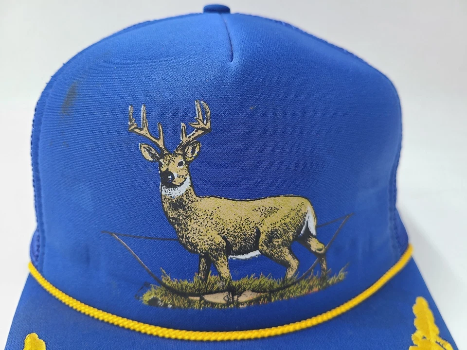De colección Ciervo Alce Huevos Revueltos Hojas Doradas Malla Camionero Snapback Sombrero Gorra Azul Foto 4 de 4