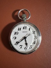 SEIKO Railway Pocket Watch Silver Quartz Authentic Vintage Rare Steel Case