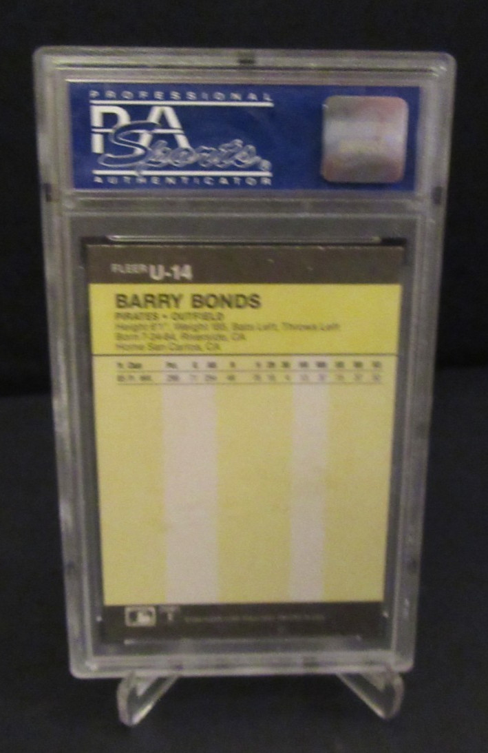 1986 Fleer Update #U-14 Barry Bonds PSA 8 NM-MT Pittsburgh Pirates Rookie Card view 2