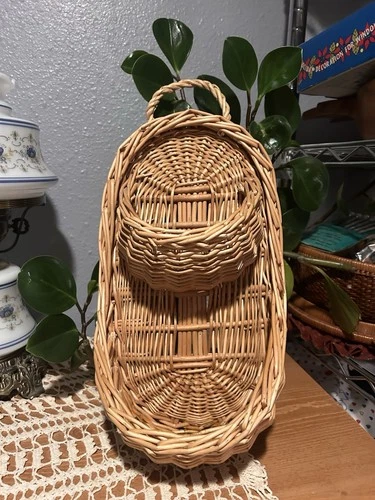 Two Tier Hanging Wicker Basket Decor. Maybe Wicker. Nice And Sturdy