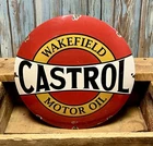 Vintage Wakefield Castrol Motor Oil Porcelain Metal Domed Gas Pump Plate Sign