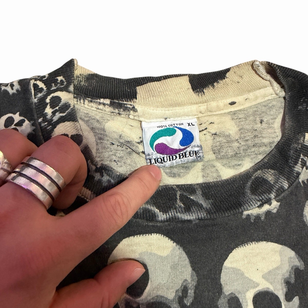 Vtg 90s 1992 Liquid Blue Chris Pinkerton Skull Graphic T Shirt 