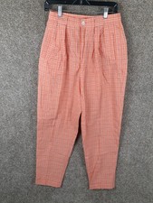 Vintage 80s Liz Claiborne Seersucker Pants Womens 12 Orange Tapered High Rise