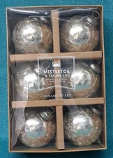 Mistletoe & Sailing Crackle Kugel Style Heavyweight Christmas Ornaments Set of 6