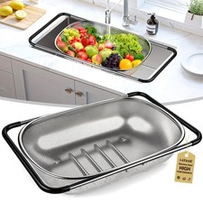 Over the Sink Colander Strainer Basket 6 Quart Stainless Steel with Expandable
