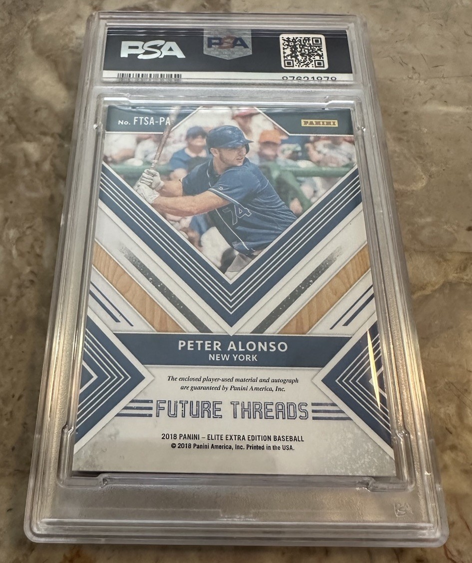 PETE ALONSO 2018 Elite Extra Edition Future Threads RPA  /49 ROOKIE PSA 8 view 2