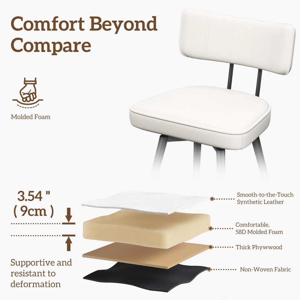 Set of 2/4 Swivel Leather Kitchen Stools with Back Counter Height Barstools 26" - Image 4 of 4