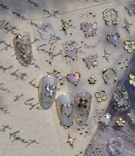 Gold Nail Art Stickers Butterfly Nail Stickers 5D Embossed Star Nail Style-19