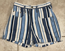 Vintage 90s Vertical Stripe Blue/White Denim Jean Shorts Women's S Made in USA