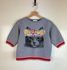 GUCCI Kid Neoprene Cotton Big Cat Logo Embroidered Sweater Sweatshir 12Y Wmn XS