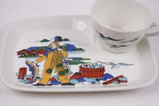 2 Pcs Set Figgjo Flint Norway Torskefiske Snack Plate and Cup Gerd Design