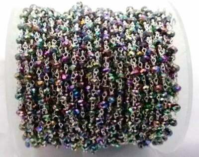 Mystic Pyrite 4-4.5mm Rondelle Rosary Beaded Chain Silver Plated Wire 3 Feet