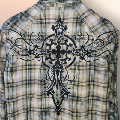 Roar XXL Men's Embroidered Western Plaid Button Up Shirt Enough Excuses
