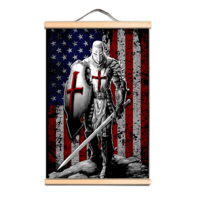 Knights Templar Artwork Wooden scroll Painting Christ Warrior Wall Hanging Flag