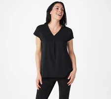 H by Halston Jet Set Jersey Extended Shoulder V-Neck Top, Black, Size: X-Large