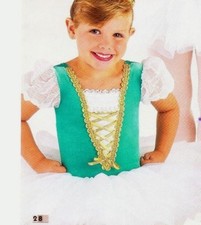 NEW TOT 3C BALLET COSTUME Puff Sleeves Gold Lace-up Jade Velvet White Ballerina