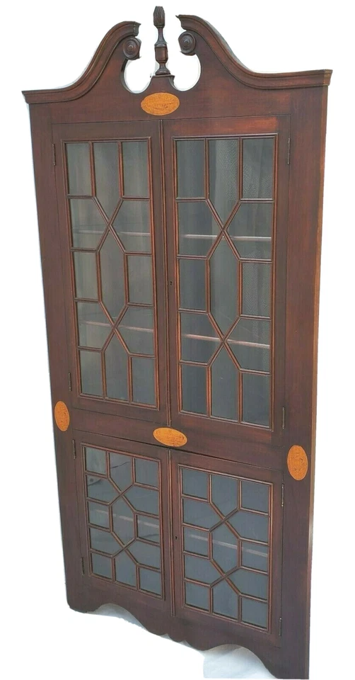 Antiguo gabinete de porcelana con incrustaciones de pantalla completa de caoba Curio LA Área Foto 2 de 4