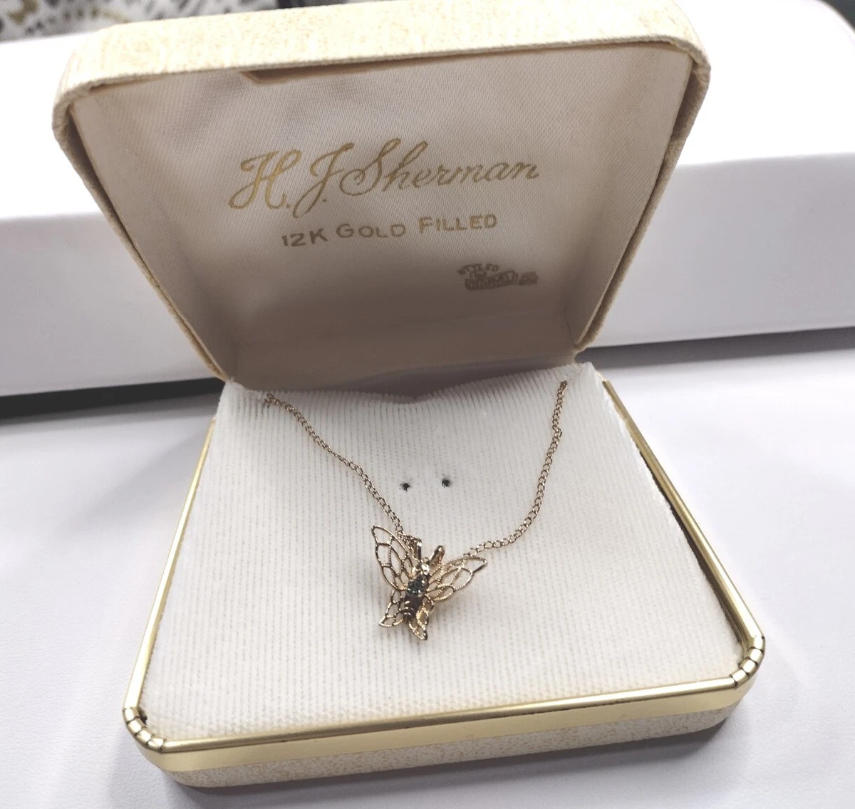 Vintage H.J. Sherman 12K Gf Styled By Marvel Butterfly Green Stone